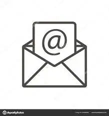 Envelope with @ symbol on it, white background